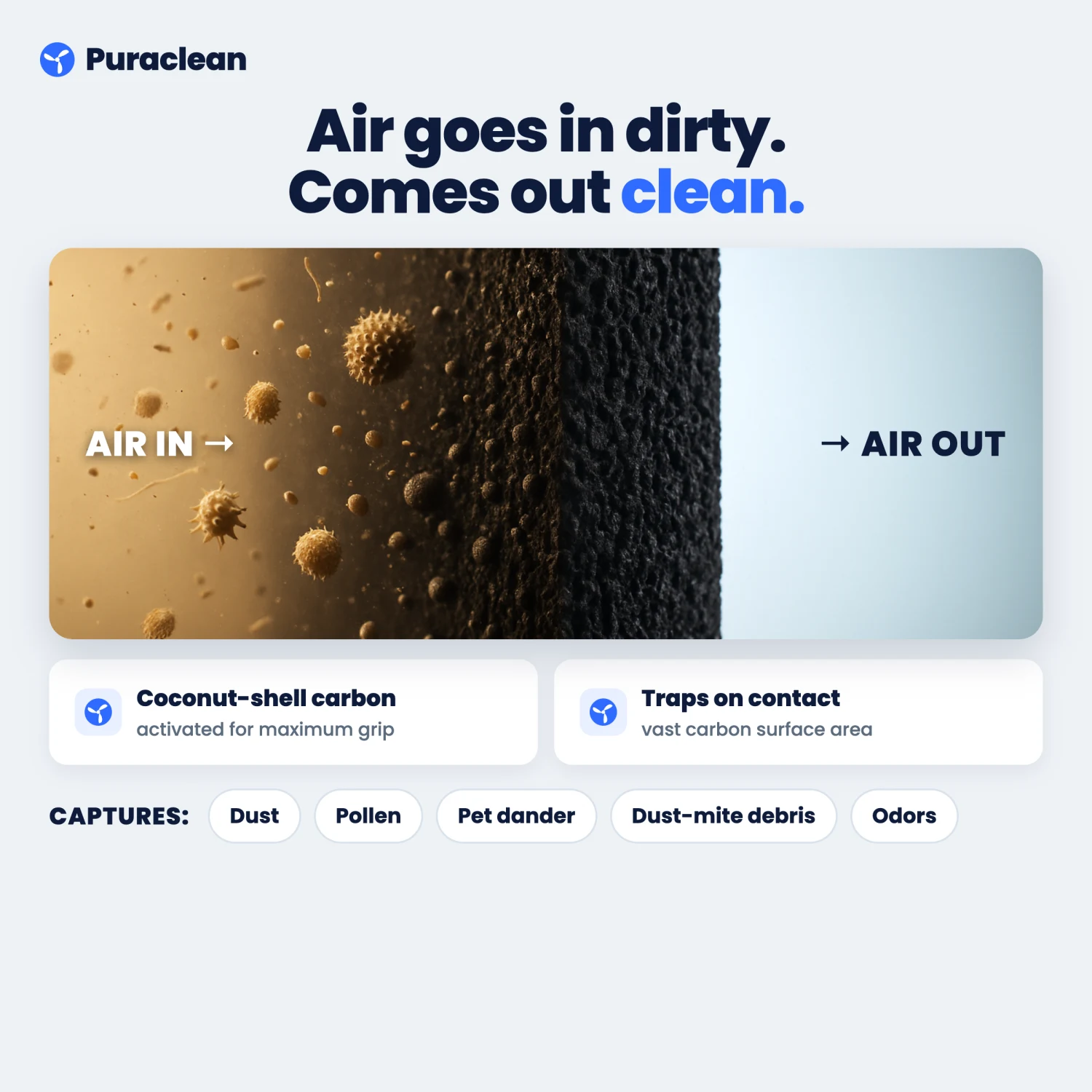Air goes in dirty, comes out clean — activated coconut carbon